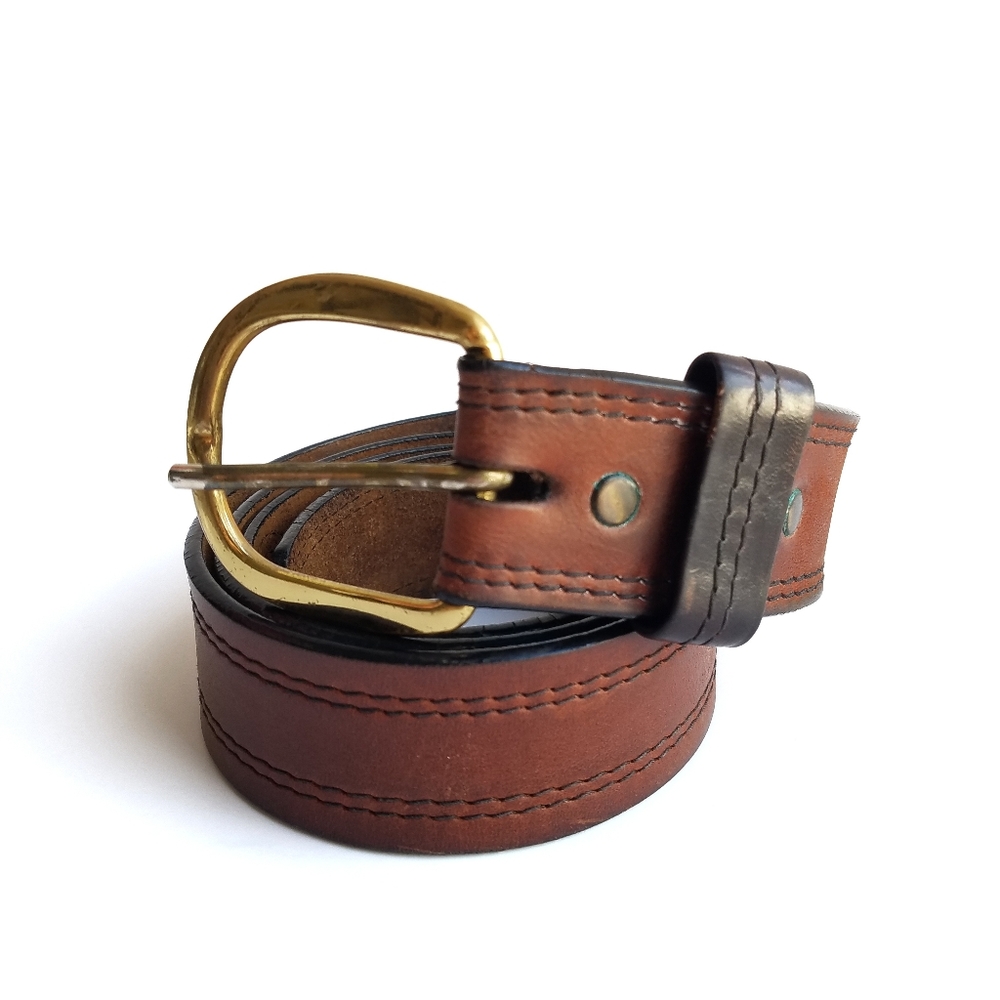 Leegin Men’s Brown Leather Belt Sz 40 Brass Buckle